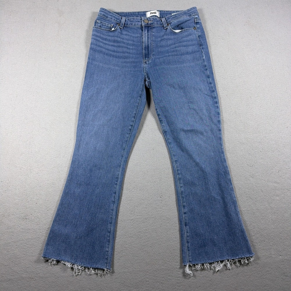 Paige Jeans Womens 30 Medium Wash Blue Rory Crop Flare High Rise Raw Hem Denim
